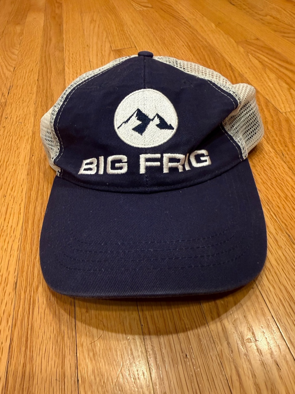 Big Frig Navy and White Trucker Cap with Mountain Logo